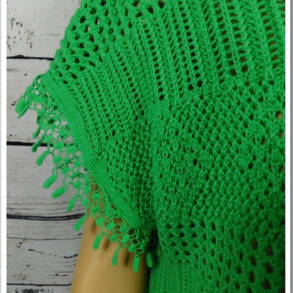 Kate & Mallory Designs Green Mixed Open Knit Lace Pullover Sweater Size L - Picture 4 of 8